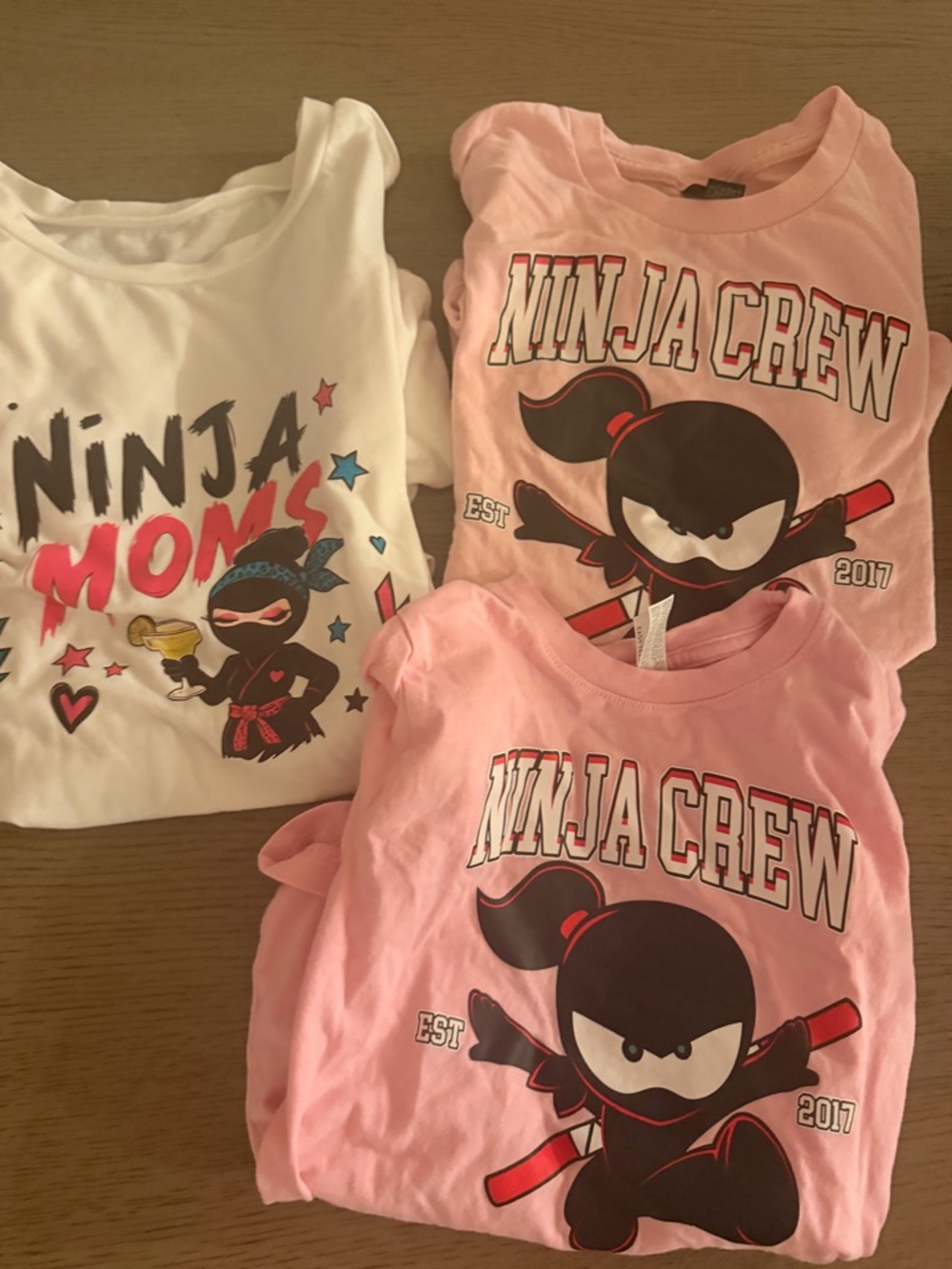 Pink Ninja Crew Graphic Girls Tees and Adult Small Set